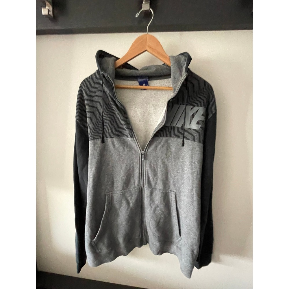 Nike Mens Full Zip Hoodie Gray Black Geometric Print Sweatshirt 881722-071